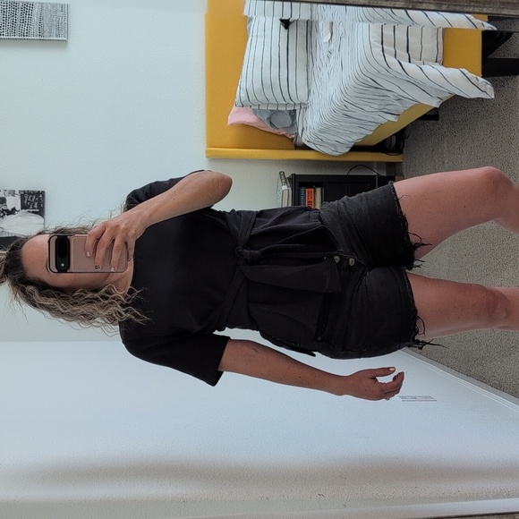 Nike Studio Front Tie Stretch Jersey Yoga Top Black Size Medium V-Back - Picture 3 of 16